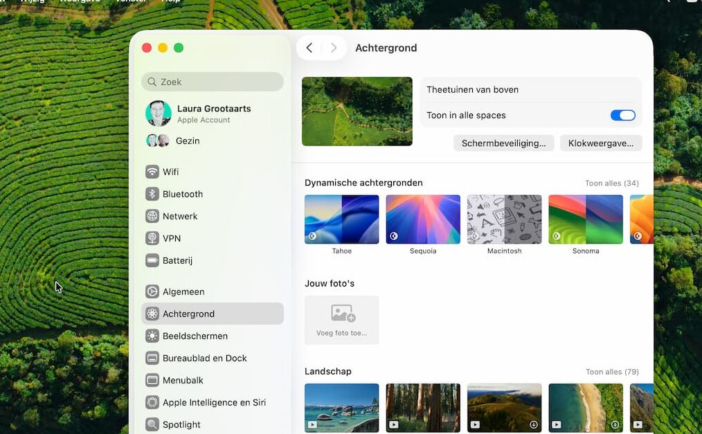 Paneel met achtergronden in Systeeminstellingen