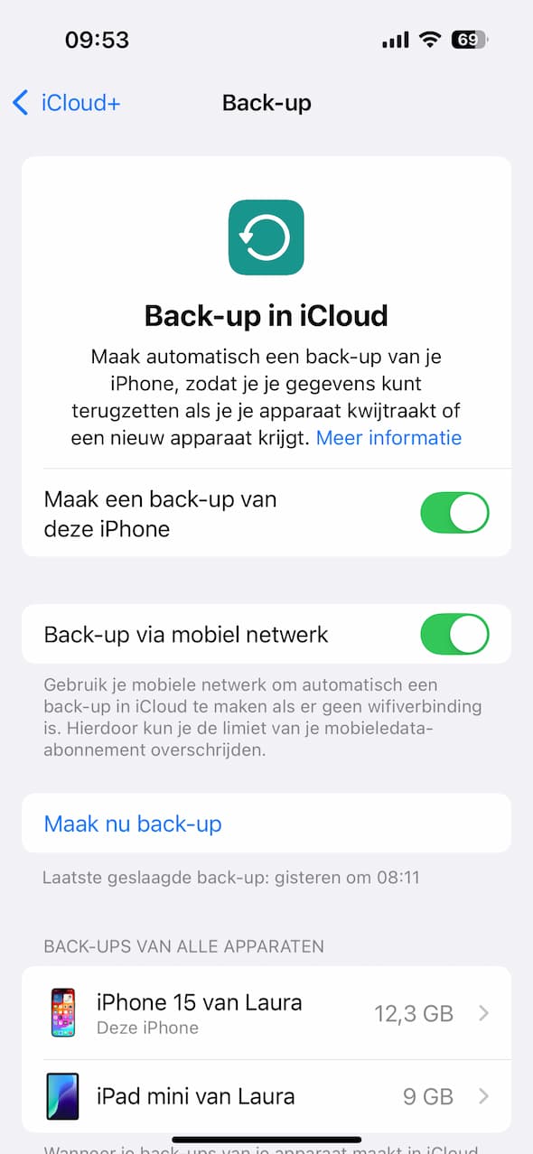 Back-up in icloud