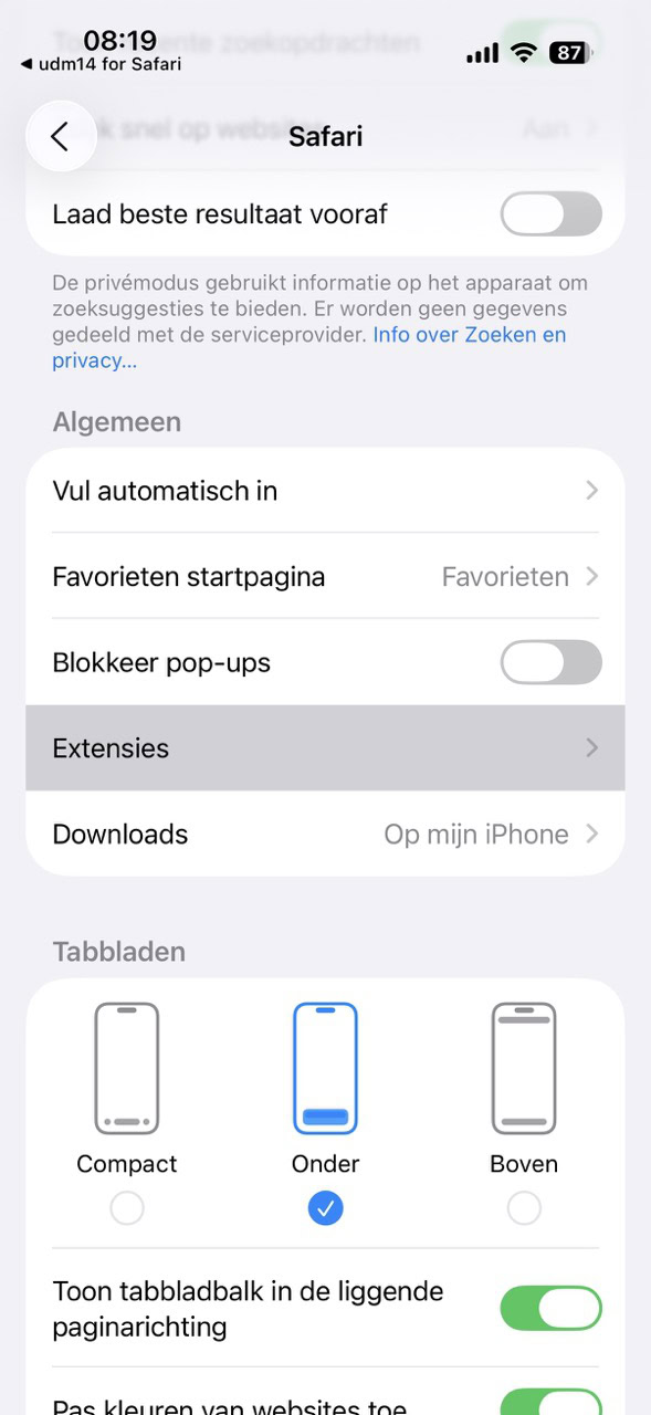 Instructiefoto: Instellingen