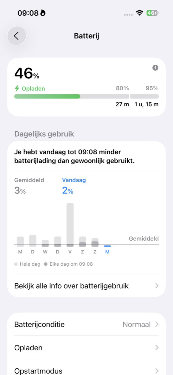 Batterij-menu in iOS 26