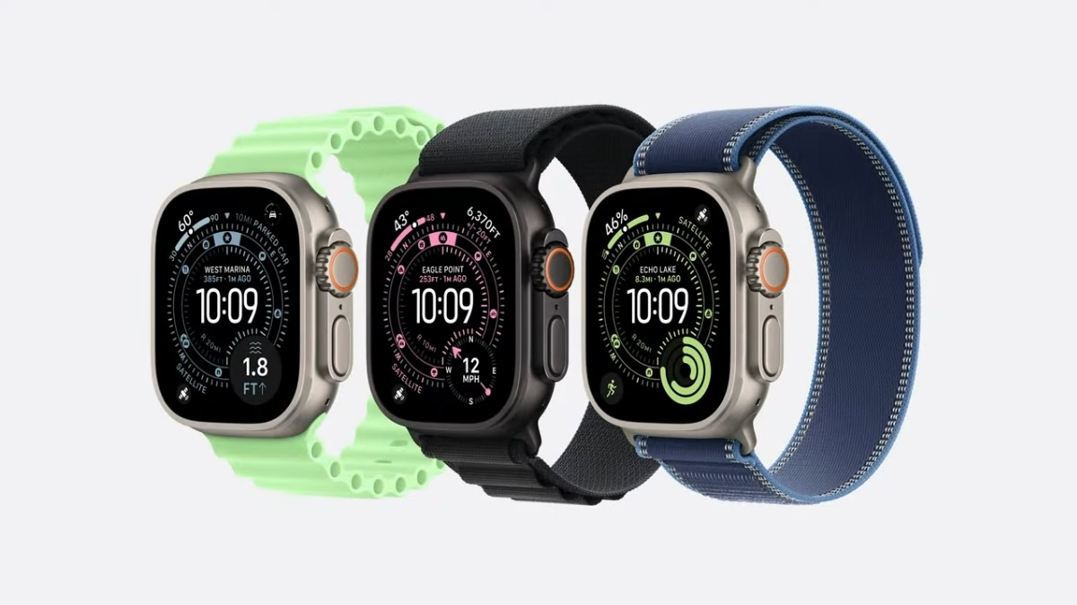Apple Watch Ultra 3 met 3 verschillende bandjes