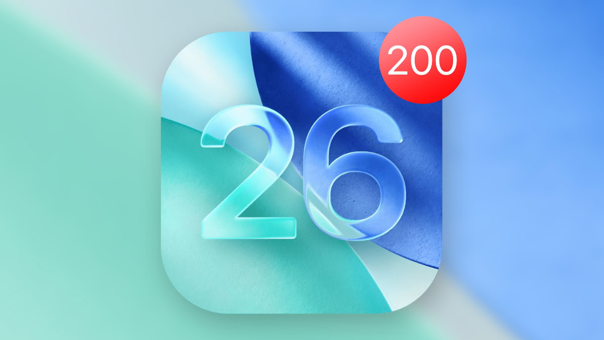 iOS 26 logo met notificatiebolletje met 200