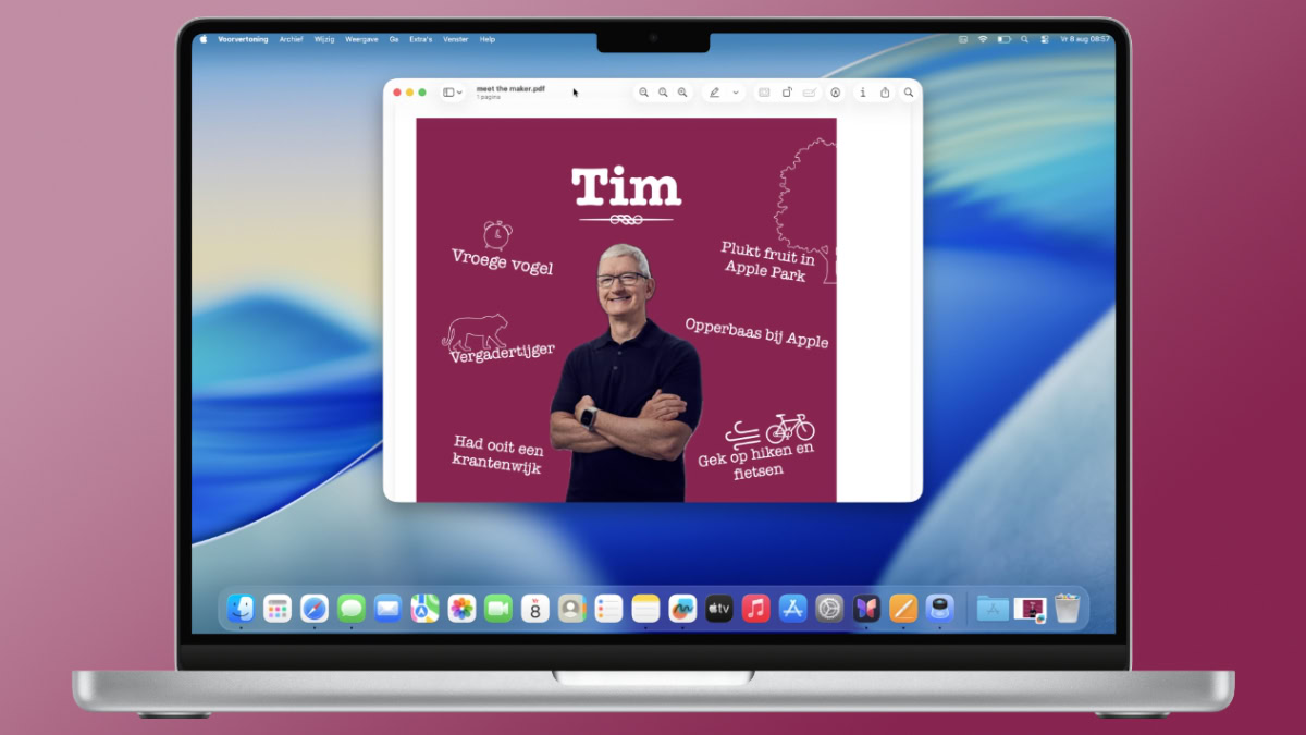 MacBook met Tim Cook portret in Freeform op display