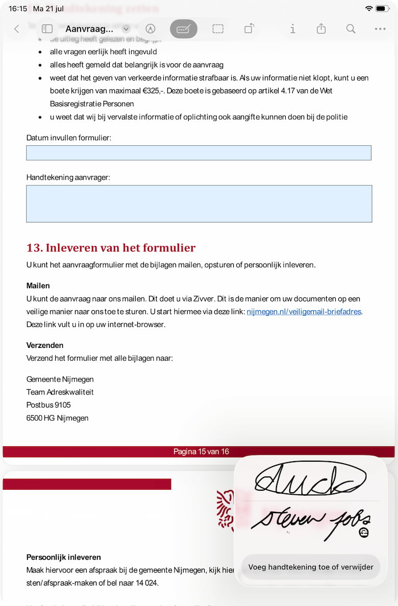 Instructiefoto: Handtekening