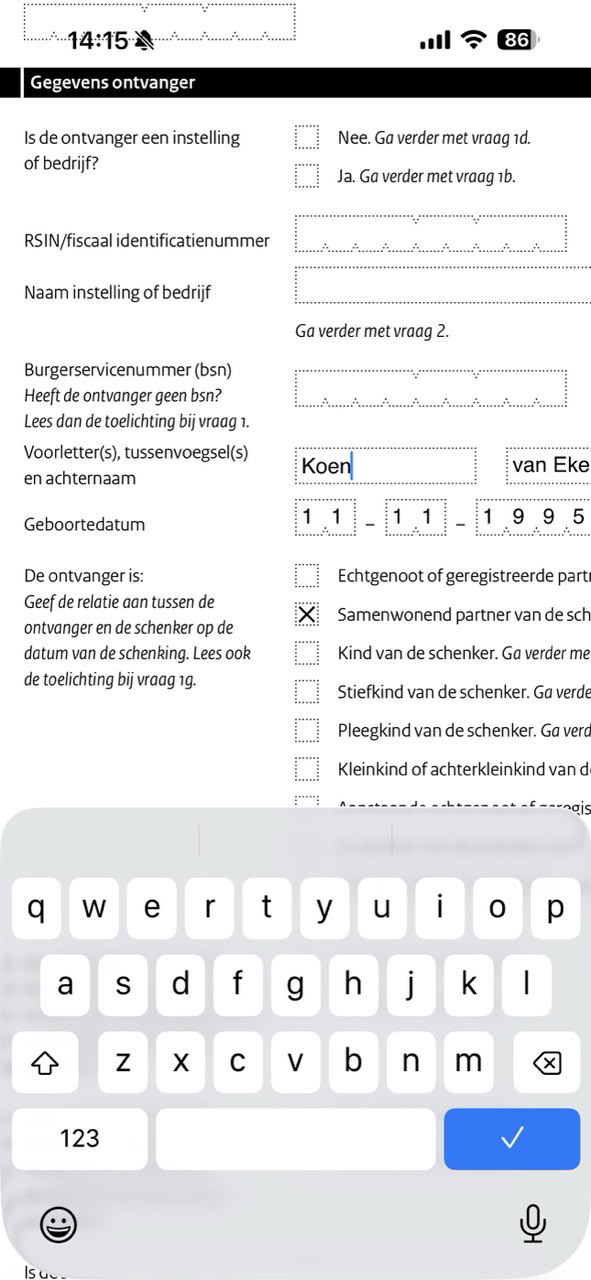 Instructiefoto: Voer de velden in