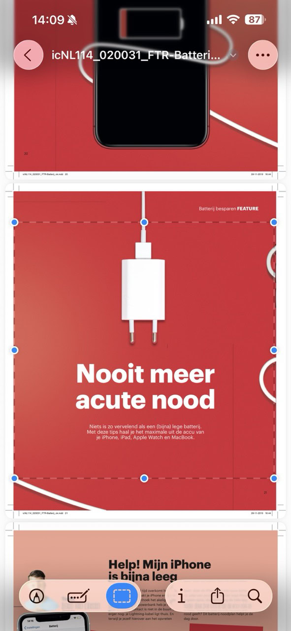 Instructiefoto: Snijd een pagina bij