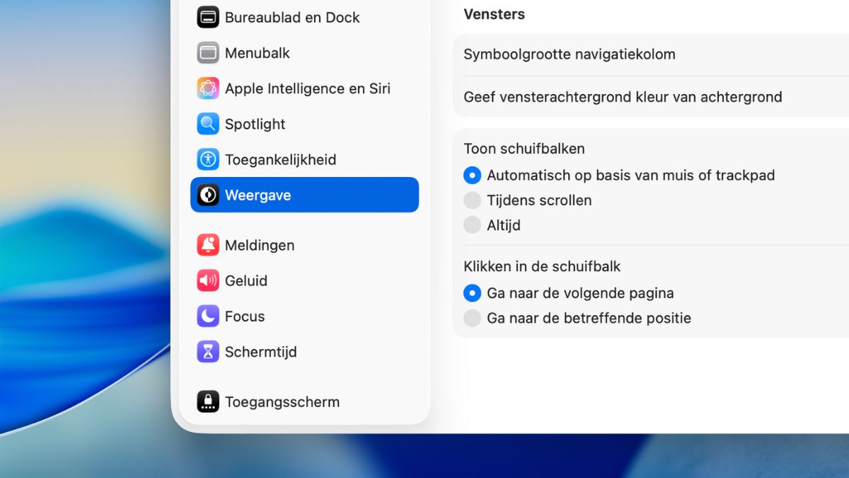 Systeeminstellingen weergave