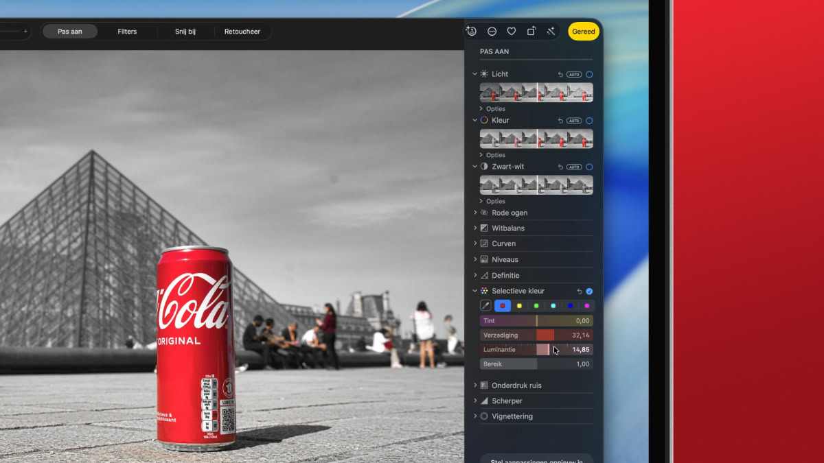 Zwart-witfoto met één kleur op een Mac
