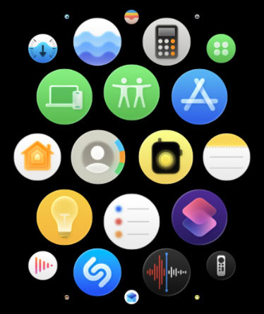 Menu met applicaties in watchOS