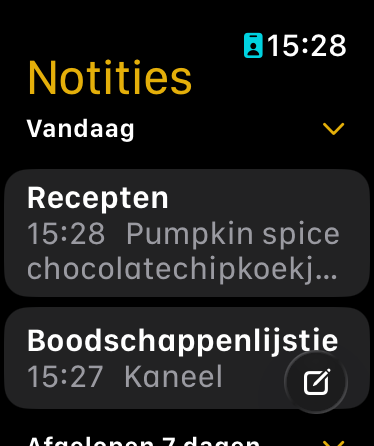 Hoofdmenu in Notities