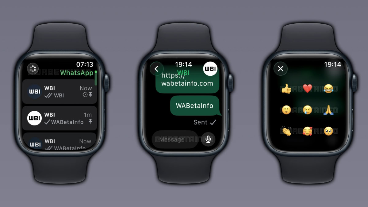 Drie Apple Watch-modellen met WhatsApp