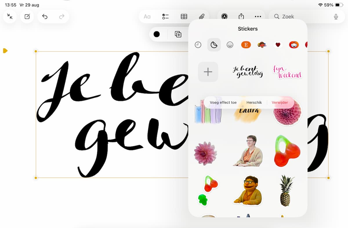Instructiefoto: Stickermenu