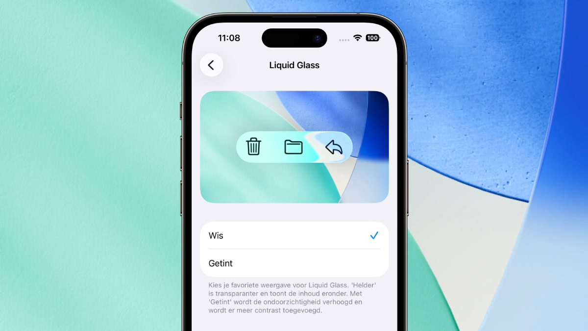 Instellingen voor aanpassen Liquid Glass