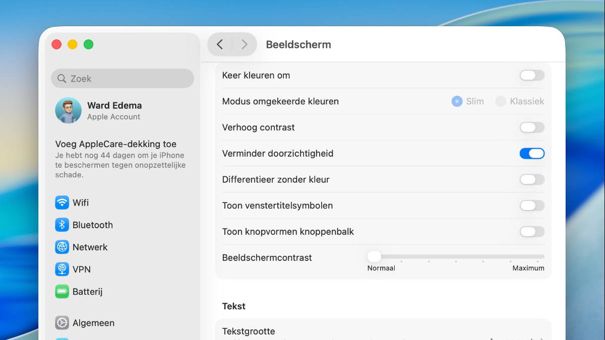 macOS Tahoe Liquid Glass uitzetten
