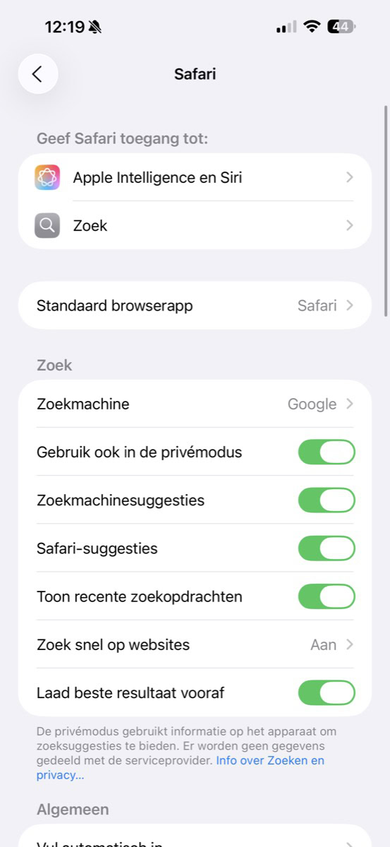 Instellingen voor Safari op iPhone