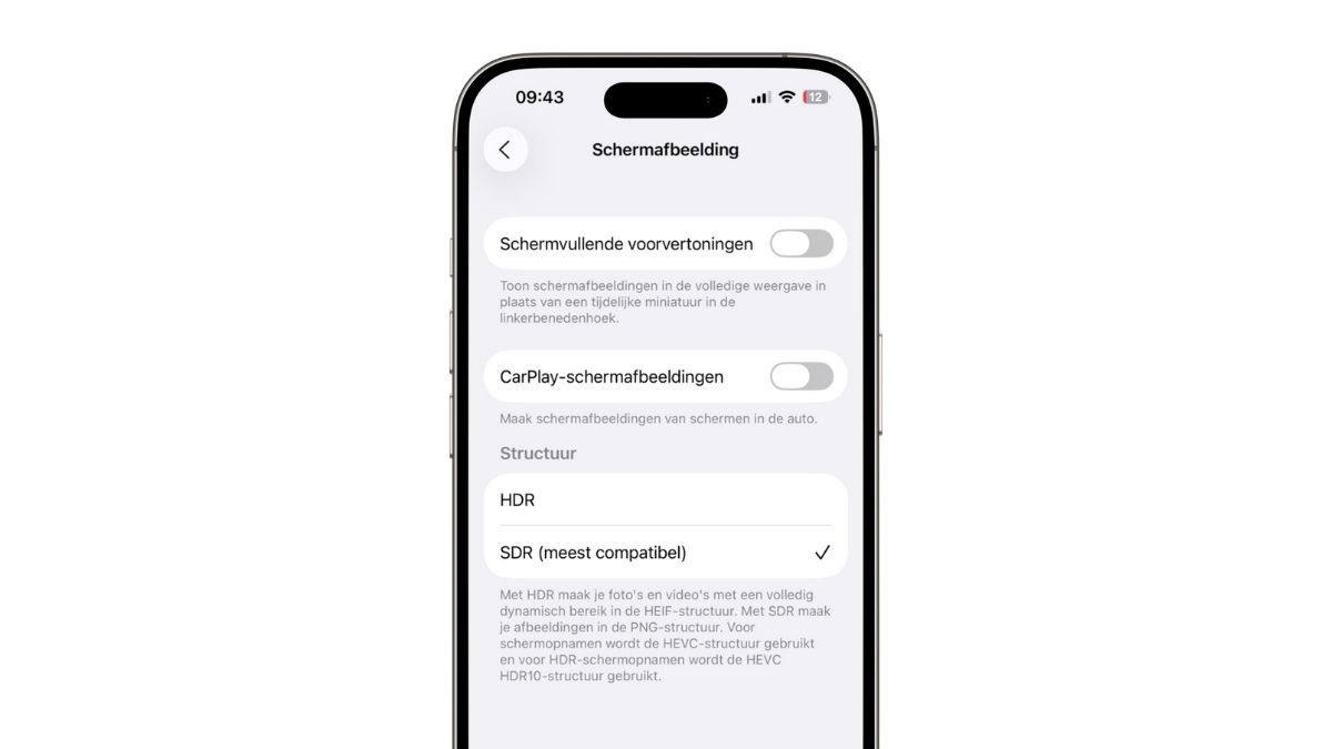 Instellingen rondom Schermafbeelding op de iPhone