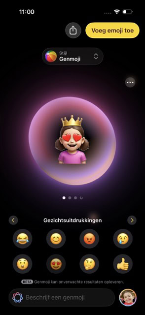 Zelfgemaakte genmoji van een prinses met hartogen