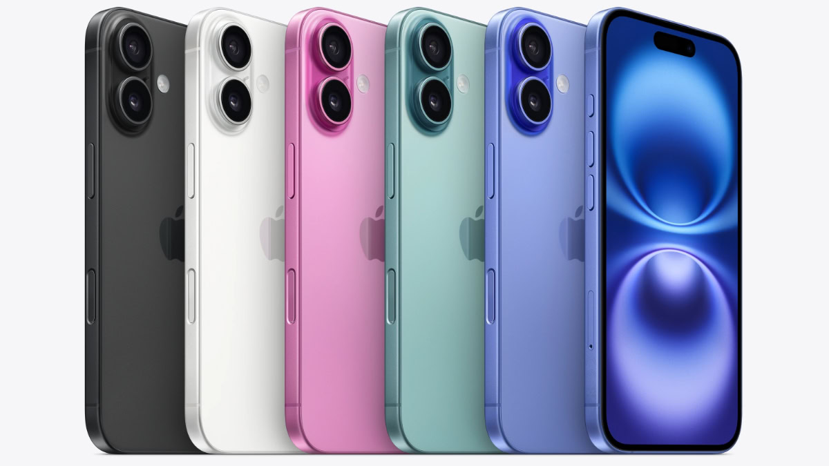 Alle kleuren iPhone 16 naast elkaar
