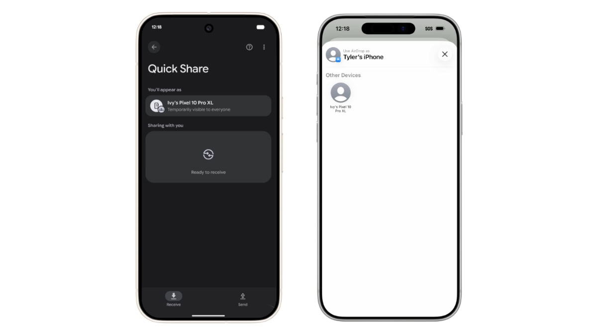 iPhone met AirDrop rechts, Android links