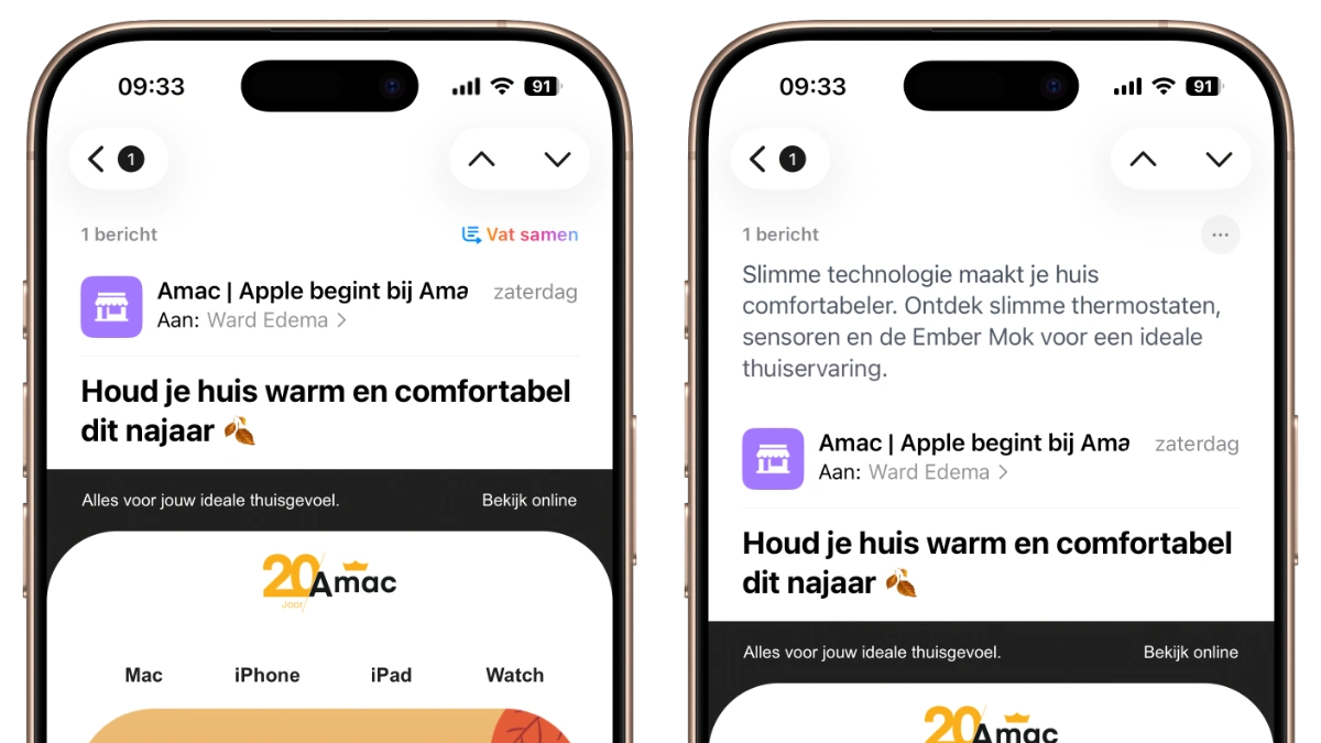 iPhone mail samenvatting