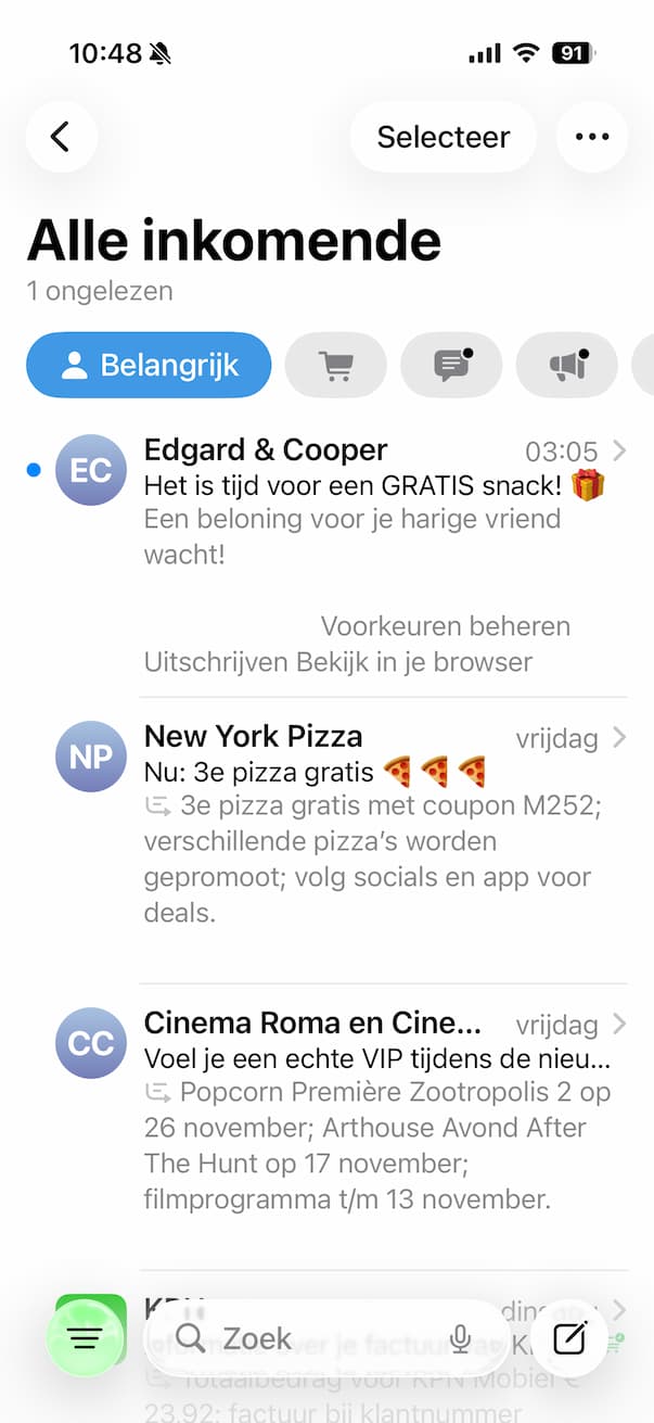 Lijstweergave in Mail instellen