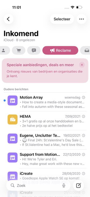 Inbox geordend door Apple Intelligence