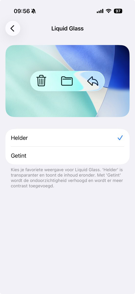 Twee opties voor Liquid Glass