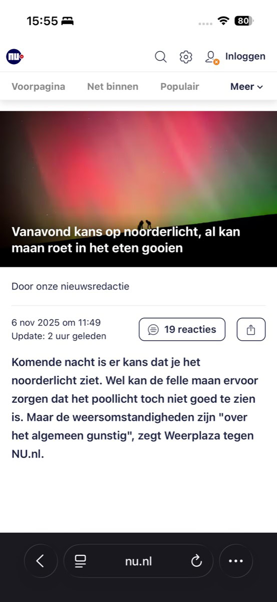 Artikel over noorderlicht op nu.nl