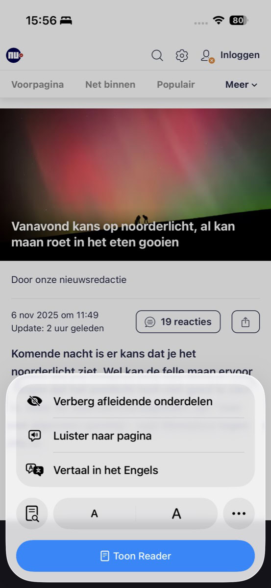 Artikel met daaronder knop 'Toon Reader'