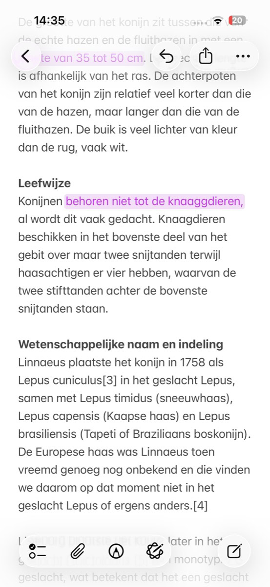 Tekst over konijnen in Notities-app