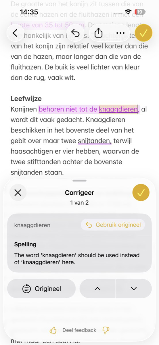 Uitleg bij correctie over 'knaagdieren'