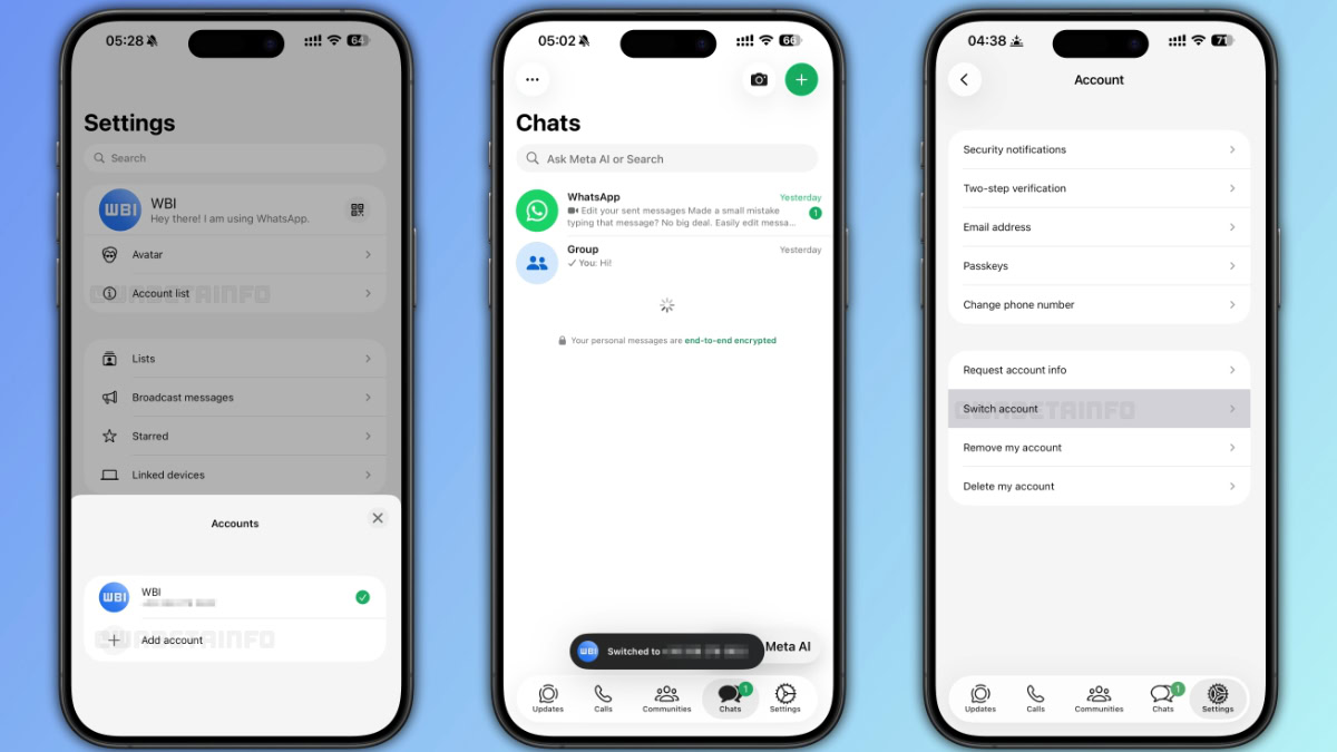 Drie iPhones naast elkaar met nieuwe WhatsApp-functie