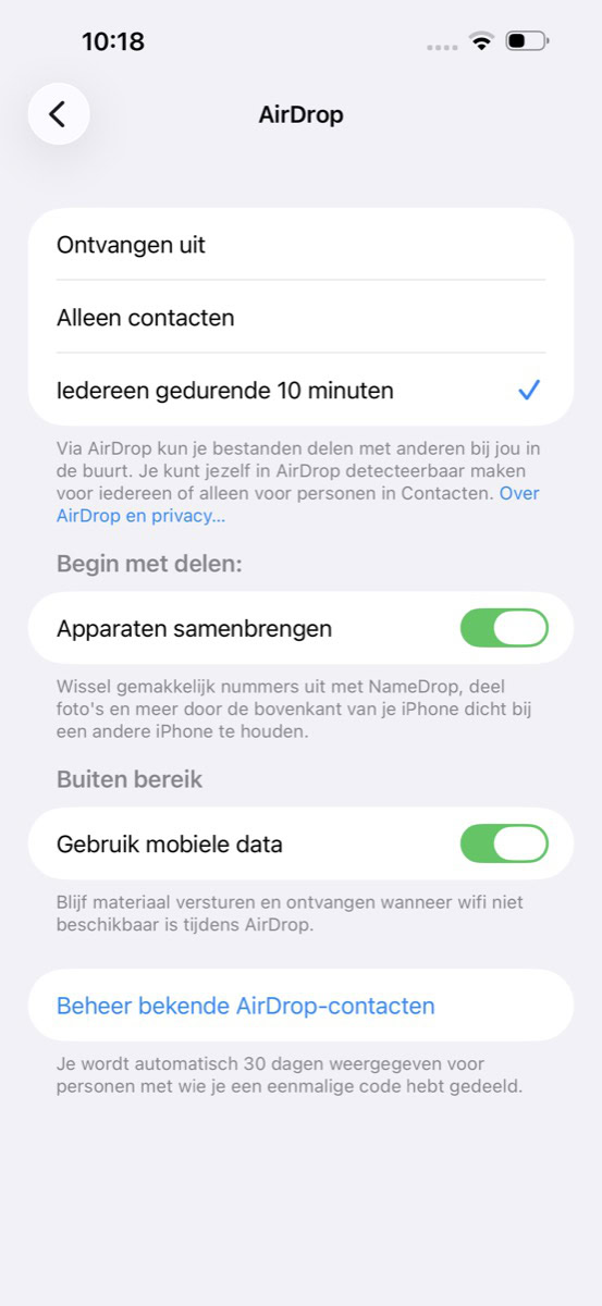 Instellingen voor AirDrop