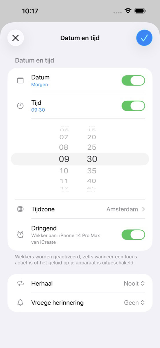 Venster met geactiveerde schakelaar bij 'Dringend'