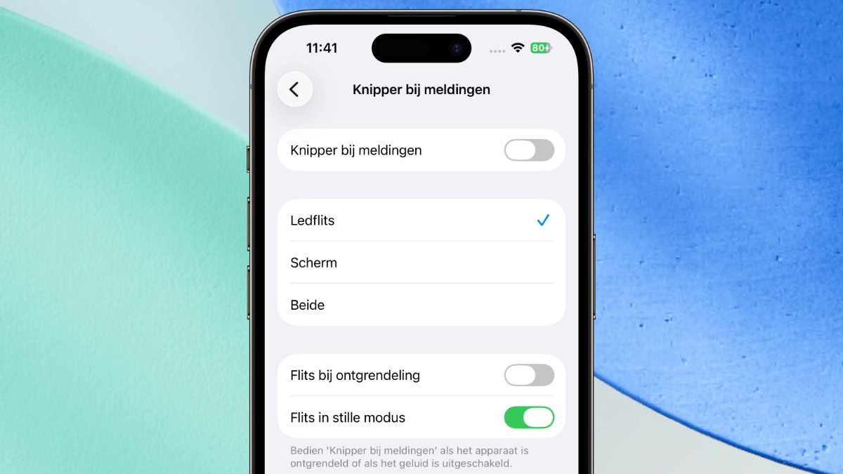 Menu om iPhone te laten flitsen