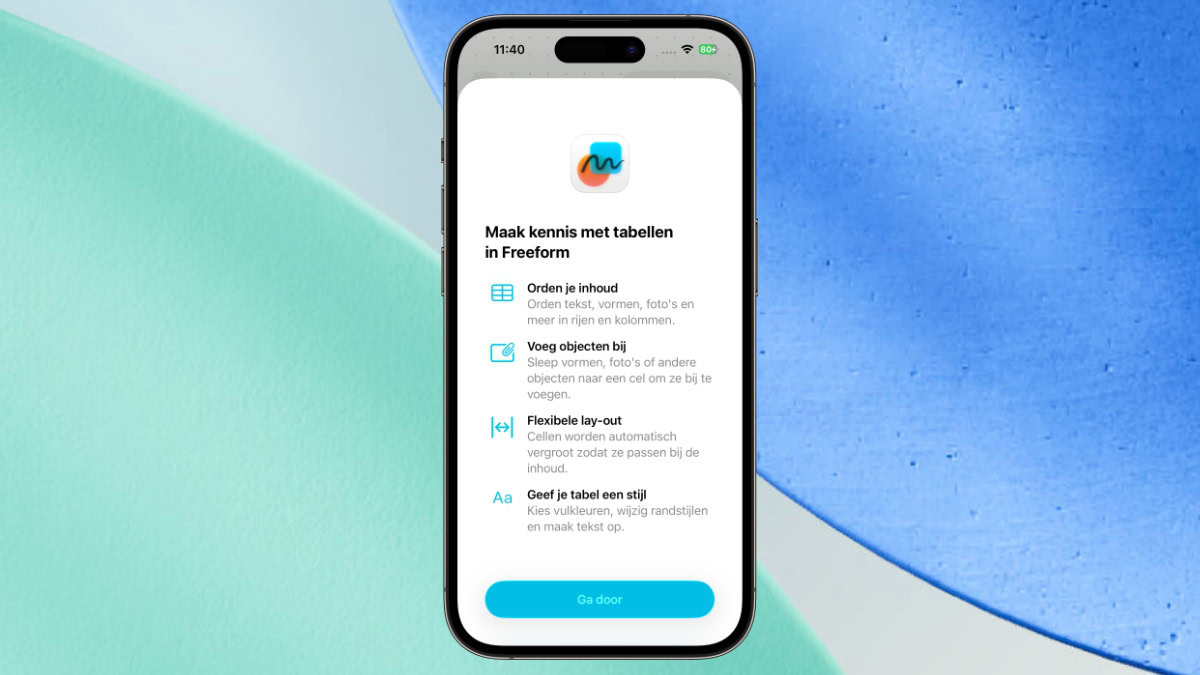 Popup met nieuwe functies voor tabellen in Freeform