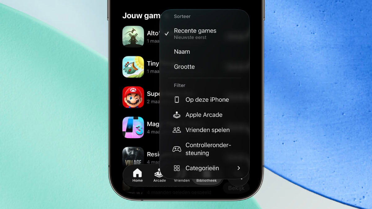 Alle sorteeropties in bibliotheek Games-app