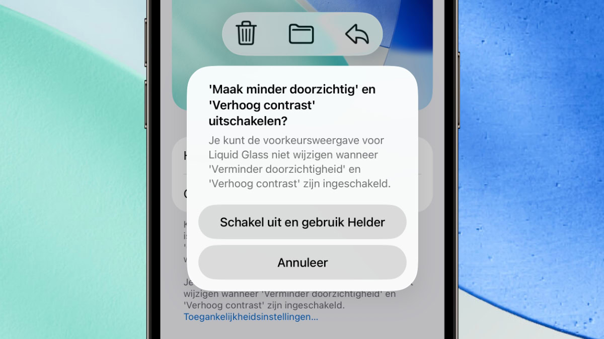 Popup in instellingen Liquid Glass
