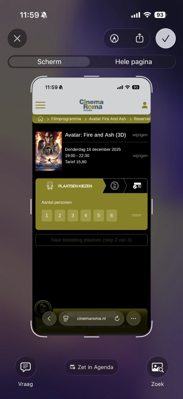 Screenshot van een datum in Safari
