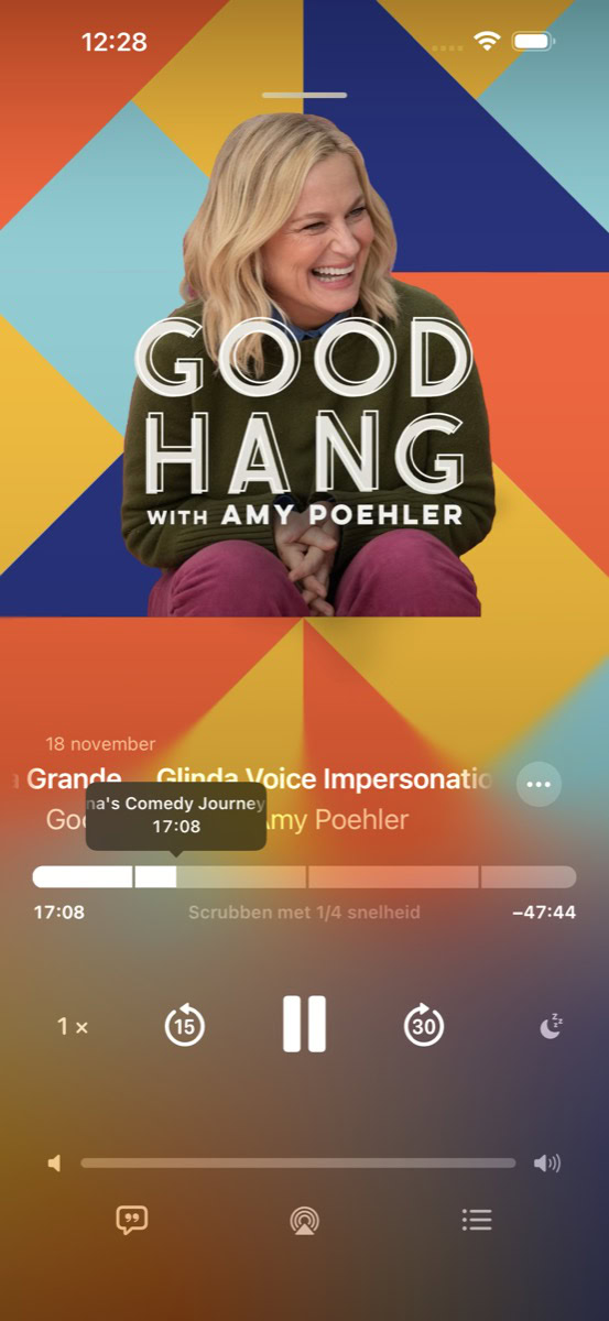 Good Hang podcast met hoofdstukken in tijdlijn