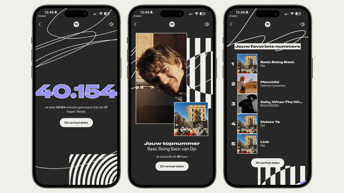 Drie iPhones met Spotify Wrapped