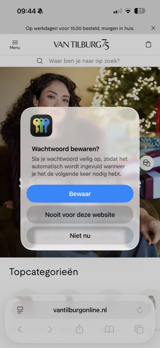 Venster met vraag bewaren wachtwoord