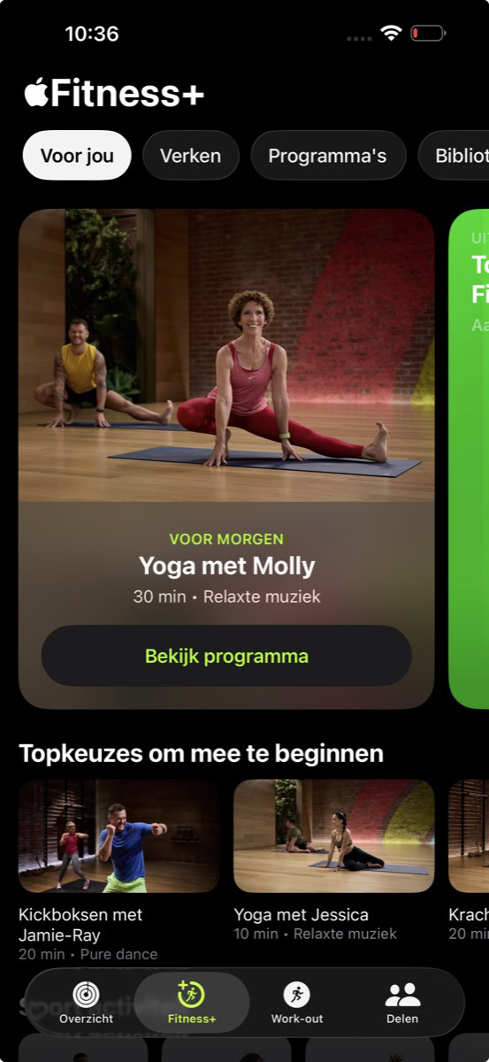 Fitness+-tabblad in Conditie-app