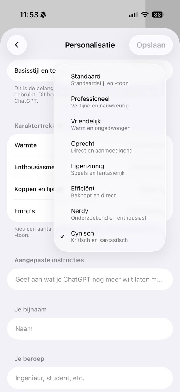 Kies een persoonlijkheid