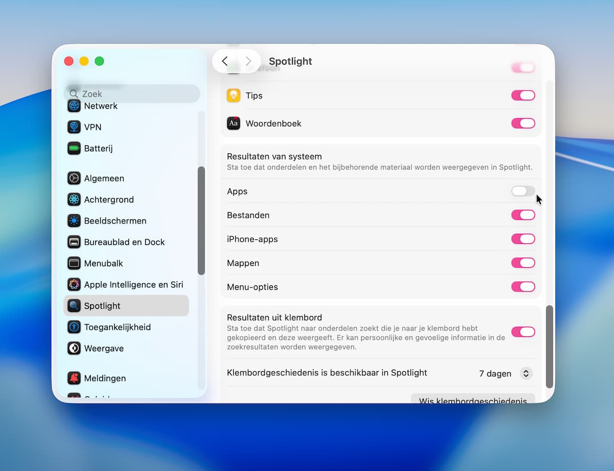 Instructiefoto: Resultaten van systeem
