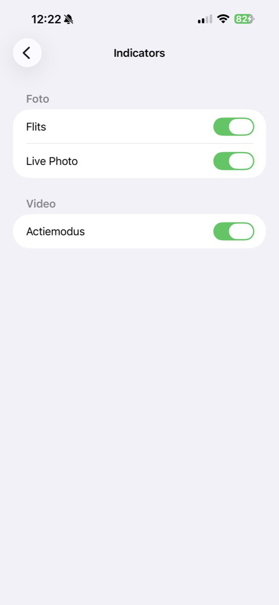 Instellingen voor indicators Camera-app