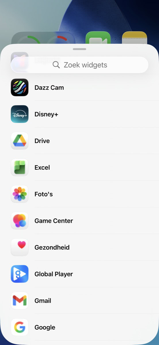 Lijst met apps voor widgets