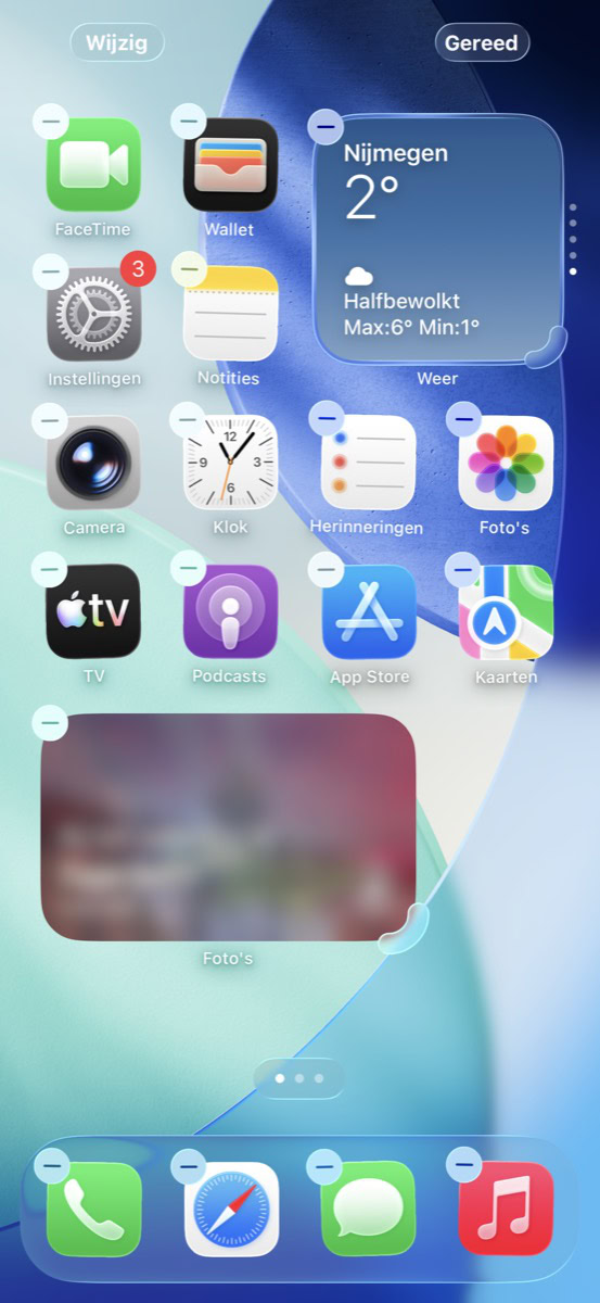 Thuisscherm waarbij widget wordt aangepast