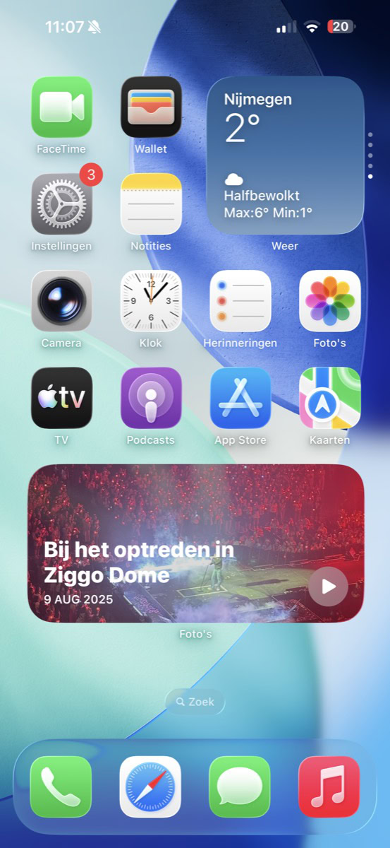 Thuisscherm met apps en foto-widget