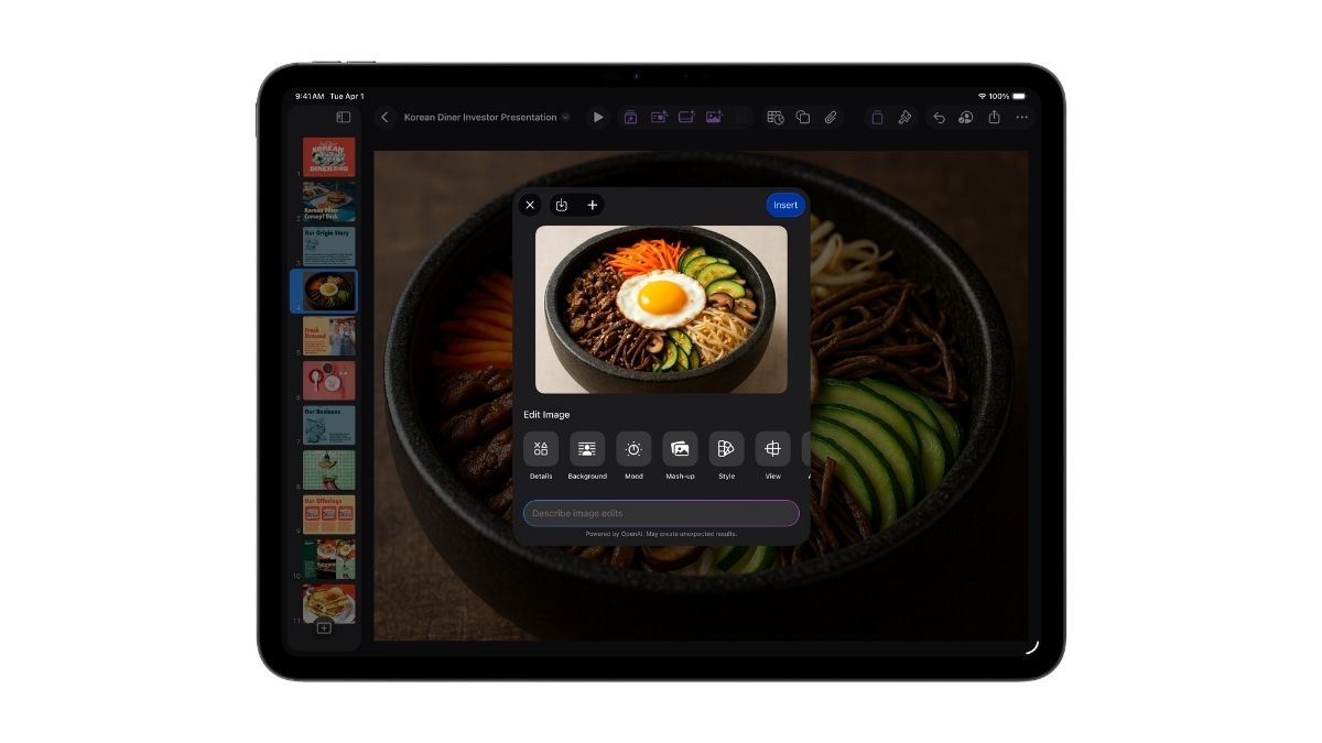 AI-afbeelding wordt gemaakt in keynote op iPad